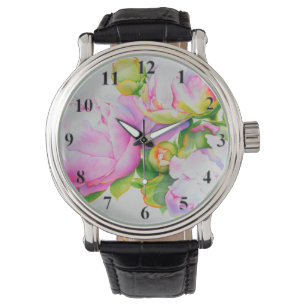 Montre Aquarelle florale classique et élégante de pivoine