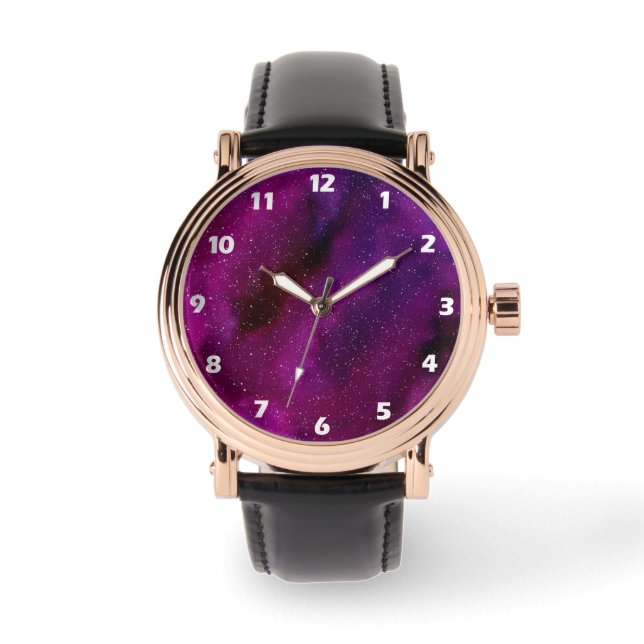 Montre Aquarelle Galaxies rose violet (Recto)