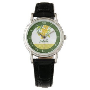 Montre Aquarelle Jaune Lys Floral chiffres romains