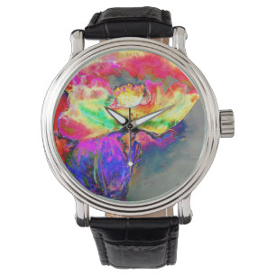 Montre aquarelle jaune rose Abstraite peinture florale