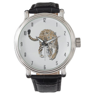 Montre aquarelle léopard jungle chat animal peint vert
