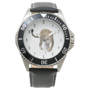 Montre aquarelle léopard jungle chat animal peint vert