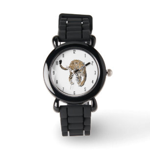 Montre aquarelle léopard jungle chat animal peint vert