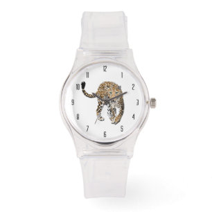 Montre aquarelle léopard jungle chat animal peint vert