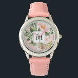 Montre Aquarelle moderne Fleurs roses Monogrammes<br><div class="desc">Aquarelle moderne Fleurs roses Monogrammes</div>