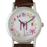 Montre Aquarelle moderne Monogramme de fleurs d'automne<br><div class="desc">Aquarelle peinture des fleurs sauvages du hérisson d'automne.
Customisez en modifiant la première.</div>