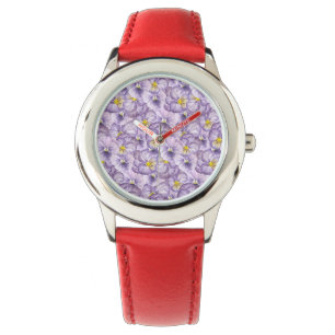 Montre Aquarelle motif floral avec panneaux violets