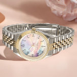 Montre Aquarelle Nuages Noir Or Monogramme Nom Script<br><div class="desc">Élégant Monogramme Or avec Script de Nom. Facile à personnaliser comme un cadeau pour la famille et les amis.</div>