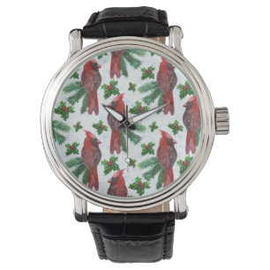 Montre aquarelle Oiseau cardinal rouge