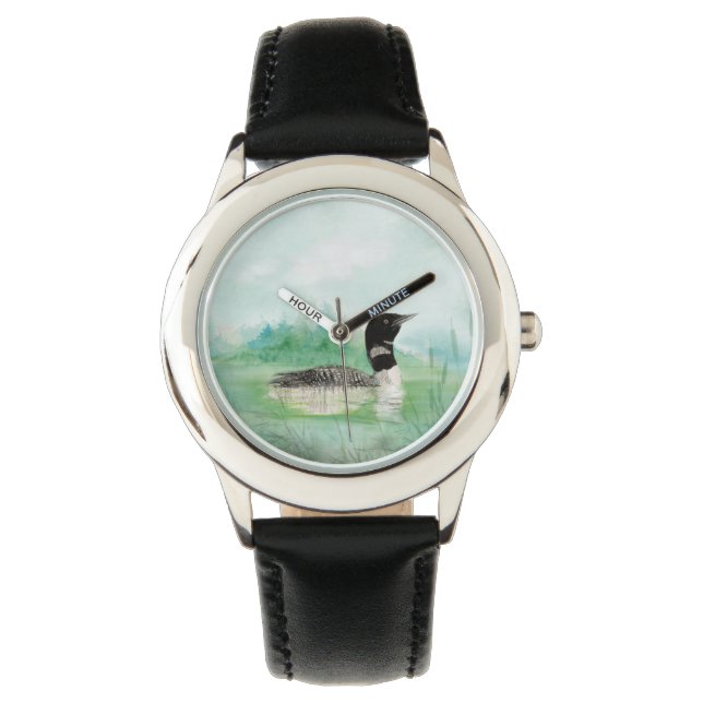 Montre Aquarelle Oiseau commun Loon Nature Art (devant)