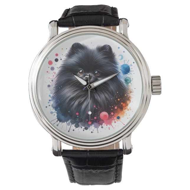 Montre Aquarelle poméranienne noire (devant)