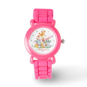 Montre Aquarelle rose Cute Safari Jungle Animaux