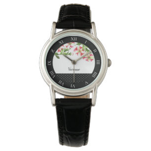 Montre Aquarelle rose et blanc Pétunias Polka Dot Roman