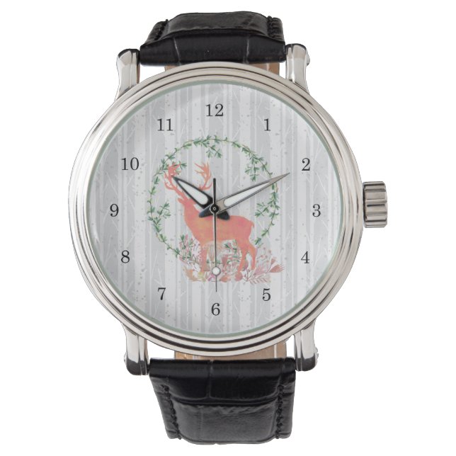 Montre Aquarelle Russe Reindeer Boho (devant)