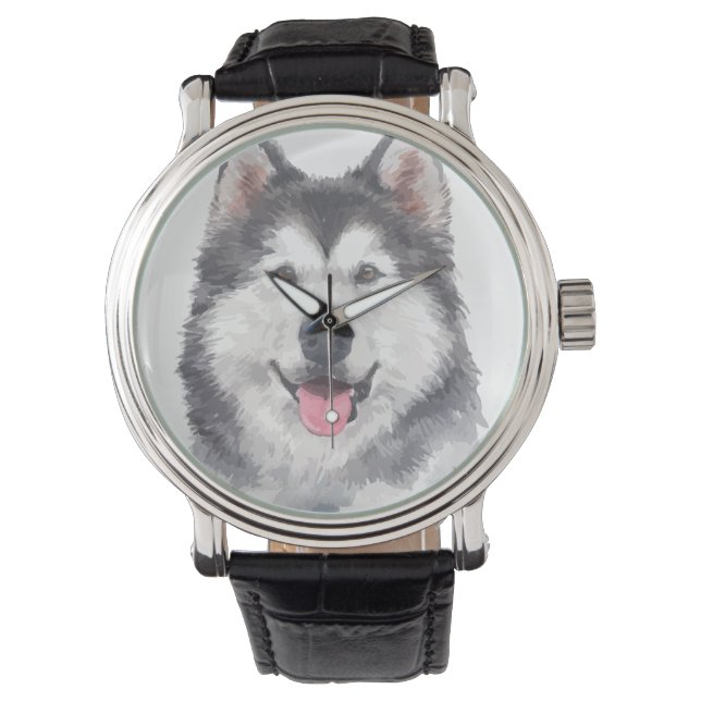 Montre Aquarelle Sibérienne Husky Dog Pet (devant)