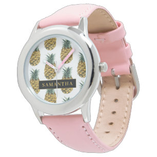 Montre Aquarelle tropicale Motif ananas avec nom