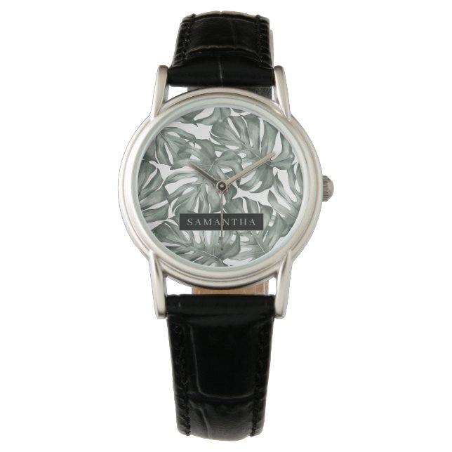 Montre Aquarelle tropicale Oasis moderne Feuille Motif (devant)