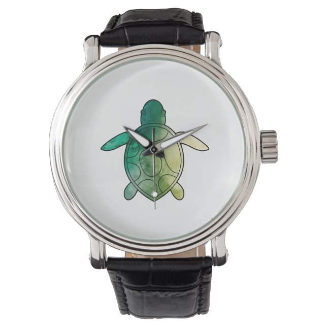 Montre Aquarelle verte de la tortue marine (devant)