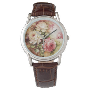 Montre Aquarelle vintage Rose Fleurs victoriennes Florale