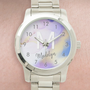Montre Aquarelle violet Abstrait Girly Luxury Monogramme