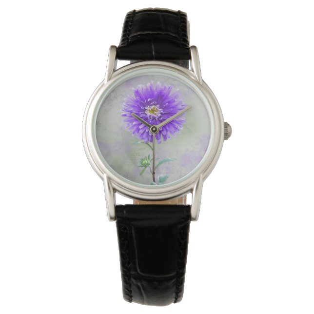 Montre Aquarelle violette dahlia (devant)