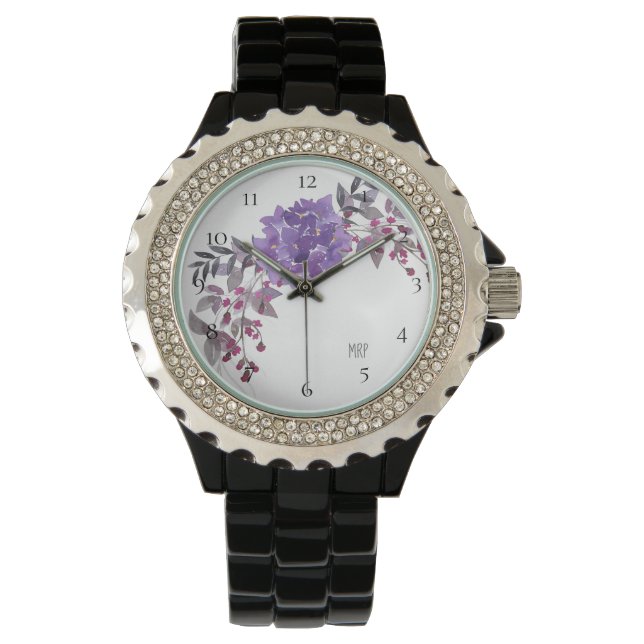 Montre *~* Aquarelle violette femme Hydrangea Floral (devant)