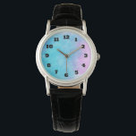 Montre Aquarelles délicates douces en violet rose et bleu<br><div class="desc">Un délicat mélange d'aquarelles en rose bubblegum,  violet lavande et bleu aqua. Les couleurs se mélangent et se mélangent pour créer une atmosphère apaisante et apaisante.</div>