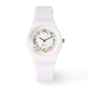 Montre Aquarelles pastel bronzées fleurs couronnes