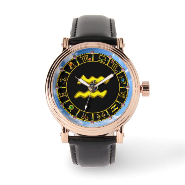 MONTRE AQUARIUS GOLD ZODIAC JEWEL D'ANNIVERSAIRE (Recto)