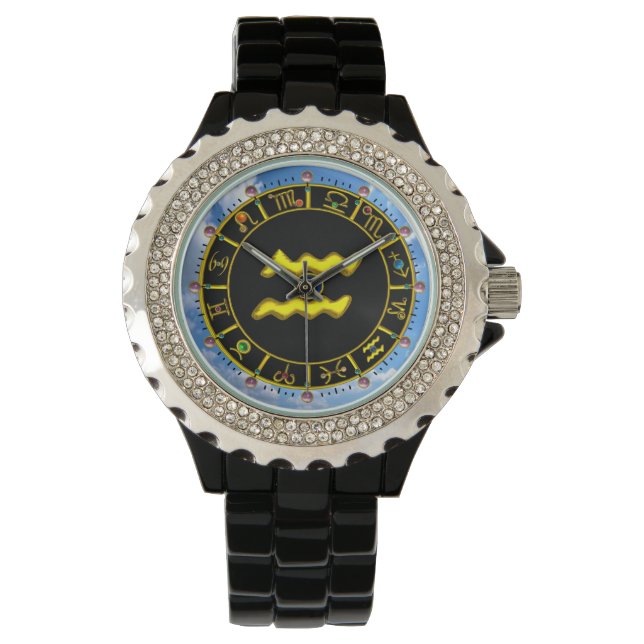 MONTRE AQUARIUS GOLD ZODIAC JEWEL D'ANNIVERSAIRE (devant)