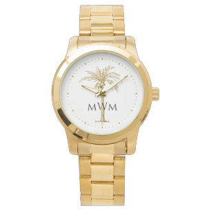 Montre Arbre à palmes doré tropical artistique monogramme