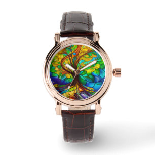 Montre Arbre coloré de la vie en verre tendu