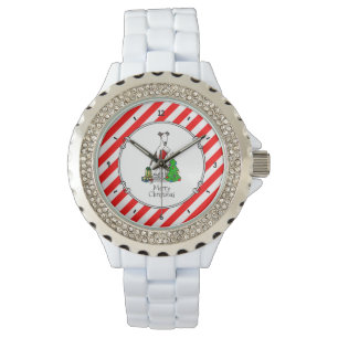 Montre Arbre de Noël amusant 2 Chien gris (blanc broché)