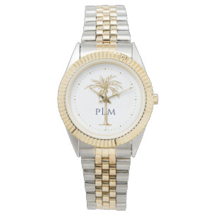 Montre Arbre de palmier doré tropical artistique monogram