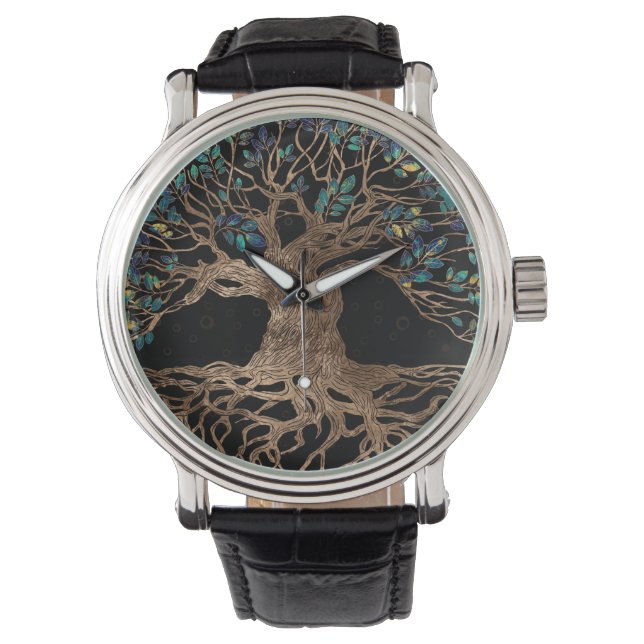 Montre Arbre de vie - Yggdrasil doré et ornement de marbr (devant)