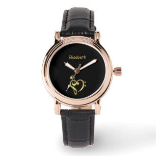 Montre Arbre et basse clef musique coeur amour nom noir