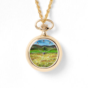 MONTRE ARBRE SOLITAIRE DANS LE CHAMP DE FLEURS JAUNE VERT