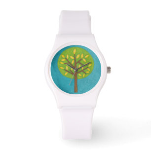 Montre Arbre vert avec Feuilles jaunes par Chariklia Zarr