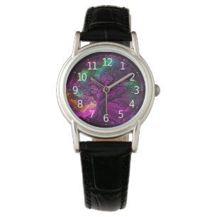 Montre Arbre Violet Coloré Étoiles Univers Toile