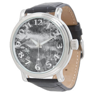 Montre Arbres d'eau blanc noir