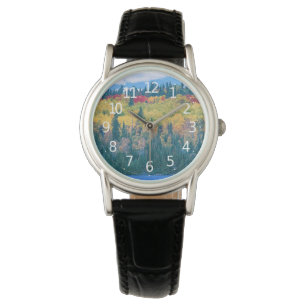 Montre Arbres forestiers colorés simples oeuvre acryliqu
