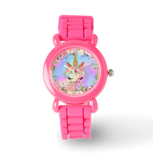 Montre Arc-en-ciel Licorne Féminin Nom Personnalisé Enfan