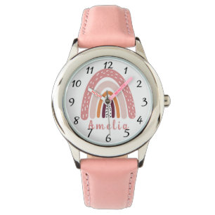 Montre Arc-en-ciel rose Boho avec nom personnalisé
