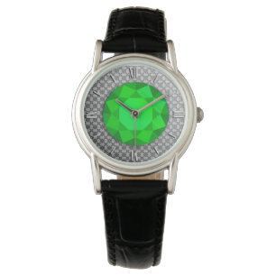Montre Argent Damask avec émeraude / jewell