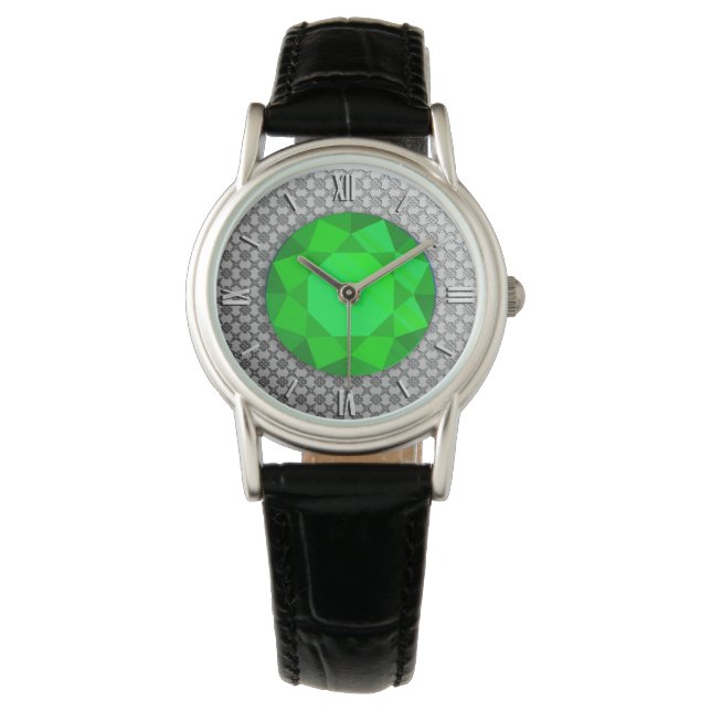Montre Argent Damask avec émeraude / jewell (devant)
