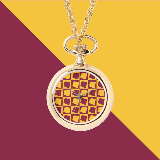 Montre Arizona US State Maroon and Gold Pattern (A maroon and gold pattern featuring Arizona on a watch necklace.)
