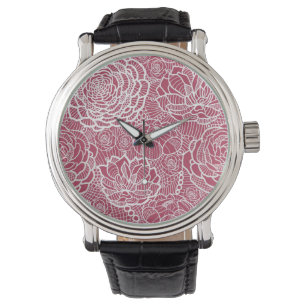 Montre Arrière - plan bleu de motif de fleurs de dentell