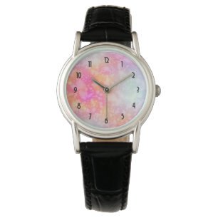 Montre Arrière - plan d'aquarelle Abstraite rose et orang