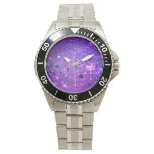 Montre Arrière - plan de feuille violet avec étoiles