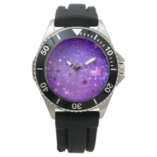Montre Arrière - plan de feuille violet avec étoiles